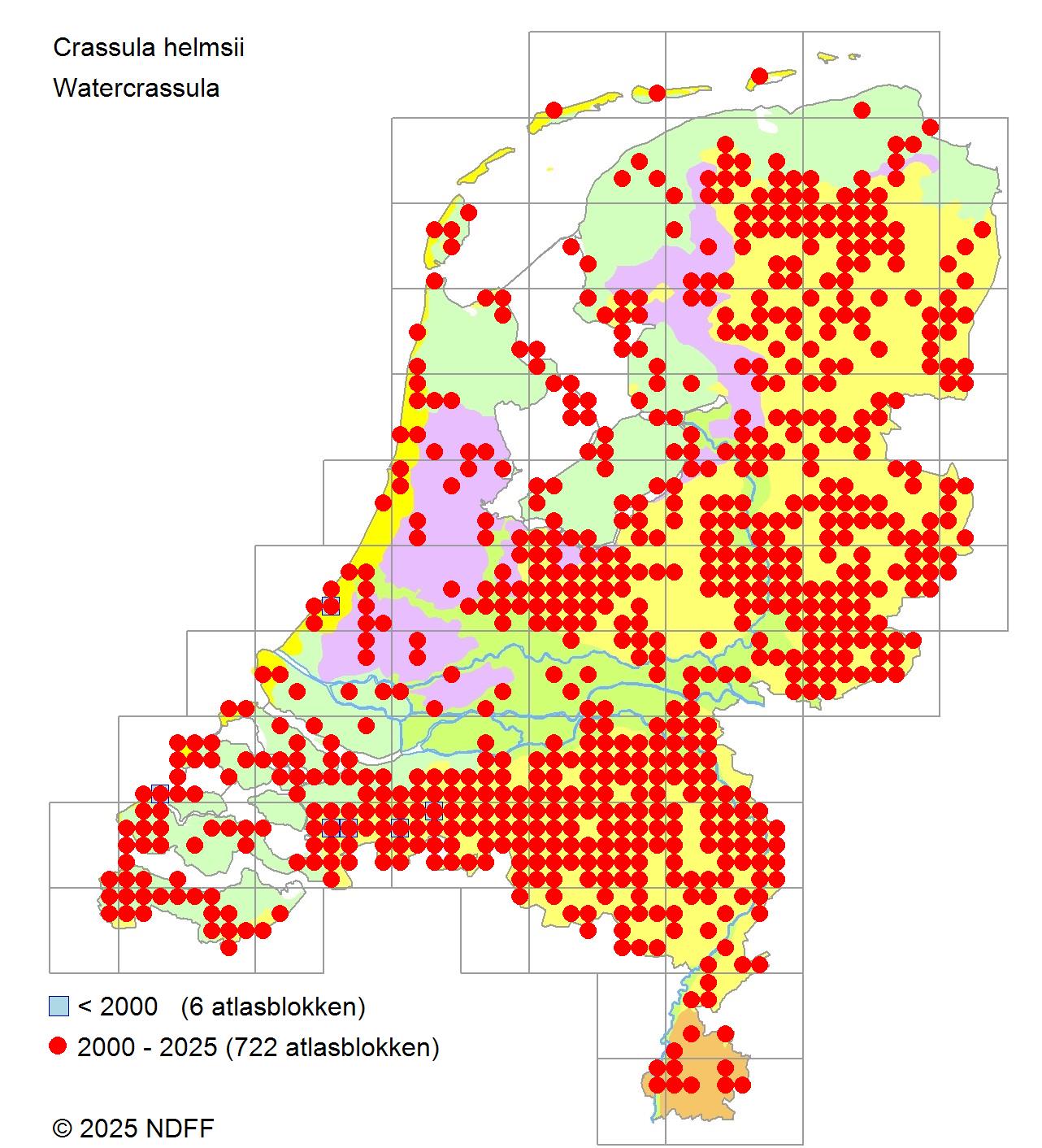 Verspreidingskaart watercrassula 2025